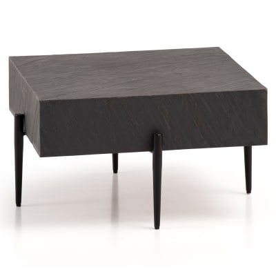 Table basse carrée effet pierre en bois massif de manguier, gris