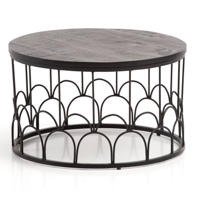 Table basse ronde en bois de manguier massif, noir