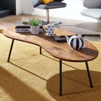 Table basse forme haricot en sheesham, marron