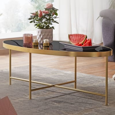 Table basse ovale en verre, noir