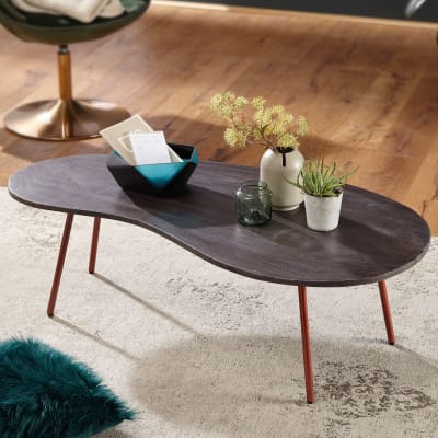 Table basse forme haricot en acacia, marron