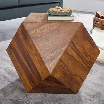Table basse forme diamant en bois massif de sheesham, marron
