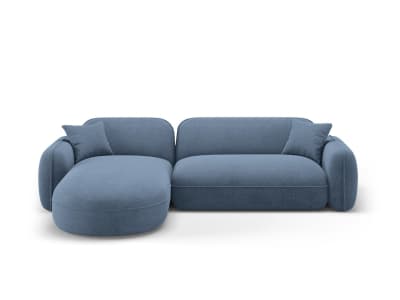 Canapé d'angle gauche modulable 4 places en velours blue jeans