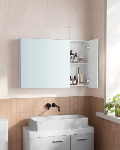 Armoire de toilette murale avec 3 portes miroir 90 x 15 x 60 cm blanc