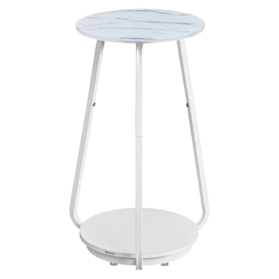 Table d'appoint ronde à 2 étages avec plateau en verre blanc