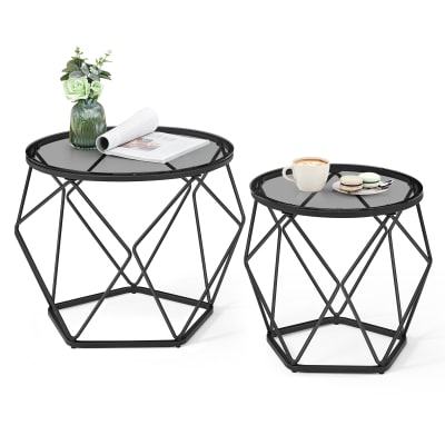 Tables d'appoint bout de canapé style moderne plateau gris et noir