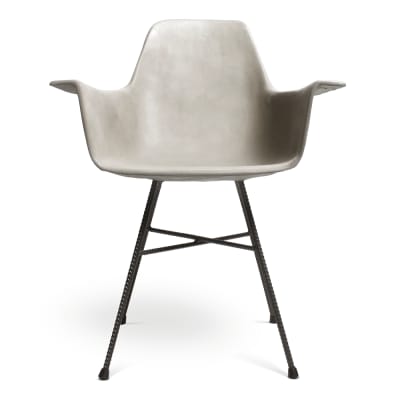 Fauteuil haut design industriel en béton gris et acier noir - 85x64cm