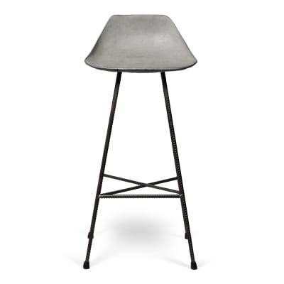 Tabouret de bar industriel en béton gris et acier noir - 93.5x44cm