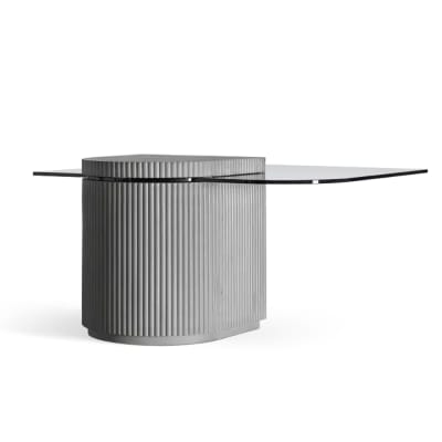 Table basse moderne en béton gris et verre trempé - 85x80cm