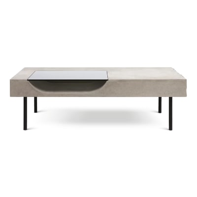 Table basse en béton gris, acier noir et verre trempé - 125x56cm
