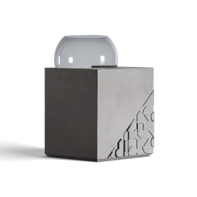 Table d'appoint design en béton gris et verre soufflé - 30x48cm