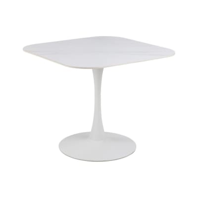 Table carrée en céramique et pied tulipe en métal l90 blanc