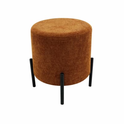 Pouf repose-pieds rond en tissu orange foncé et acier
