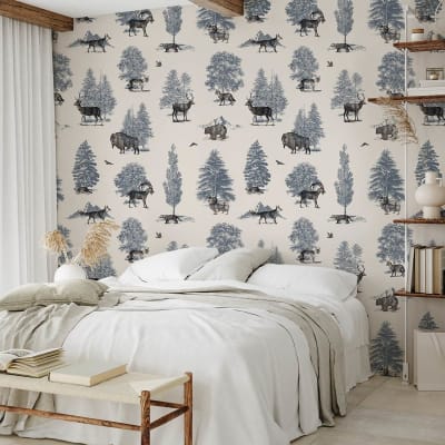 Papier peint forêt en toile de jouy 208x270 cm