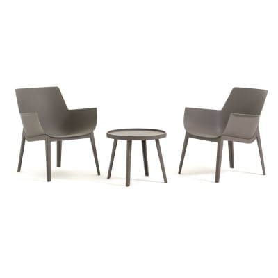 Ensemble d'extérieur composé de deux fauteuils et d'une table taupe