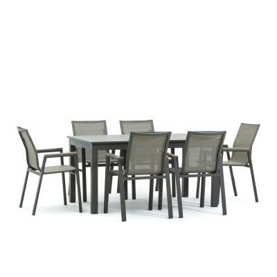Ensemble table extensible aluminium et 6 chaises en textilène vert
