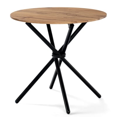 Table de salle à manger 80*80 ronde effet bois pieds ronds croisés