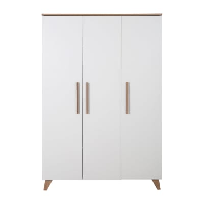 Armoire 3 portes blanche avec poignées et pieds en bois massif