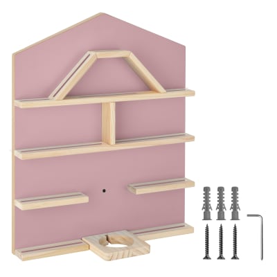 Étagère murale, bois massif, forme maison, fixation magnétique, rose