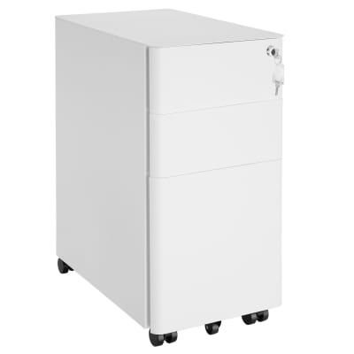 Caisson de bureau à roulettes 2 tiroirs et 1 dossiers suspendus blanc