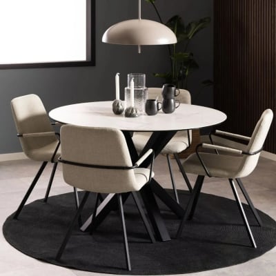 Table ronde en céramique l119 4 personnes blanc marbre