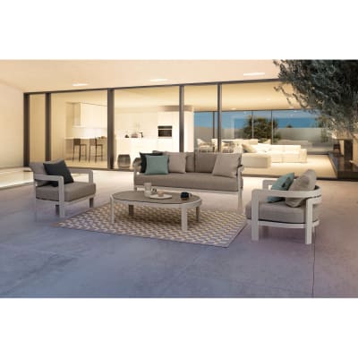 Set de  salon de jardin en aluminium et coussins en toile blanc