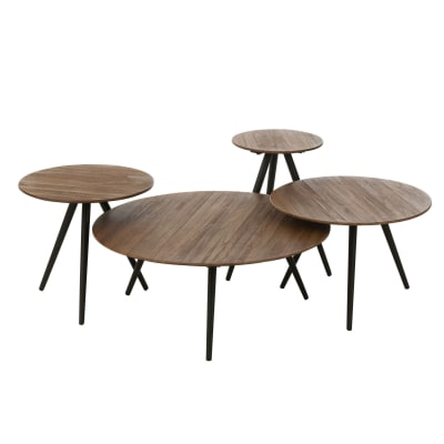 Set de  tables basses gigognes rondes en teck recyclé et métal marron