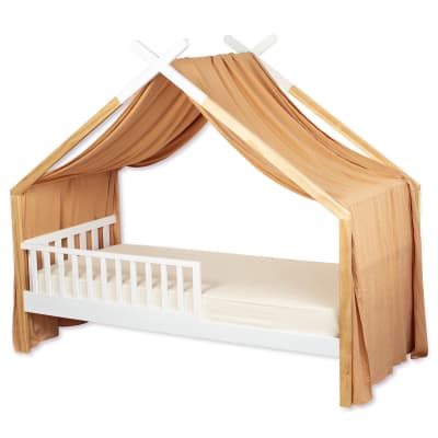 Ciel de lit cabane enfant gaze de coton camel 420x130 cm