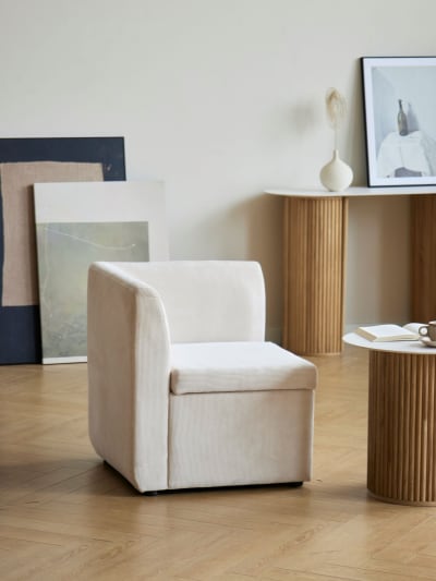 Canapé d'angle modulable 1 place en velours côtelé beige