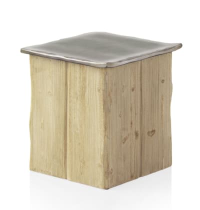 Tabouret avec assise laquée en couleur métallique et base en épicéa