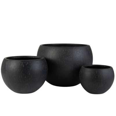 Set de 3 cache-pots rond en argile noir d55cm-41cm-31cm