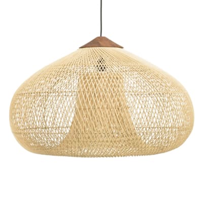Suspension ''entonnoir'' 80x80cm rotin couleur naturelle/teck