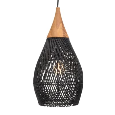 Suspension ''goutte'' 25x25cm en rotin couleur noire et teck