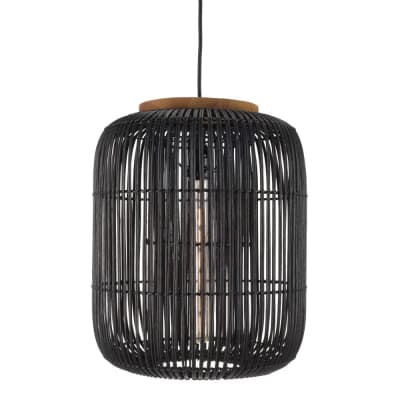 Suspension ''allongée'' 35x35cm en rotin couleur noire et teck