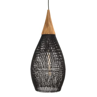Suspension ''goutte'' 35x35cm en rotin couleur noire et teck