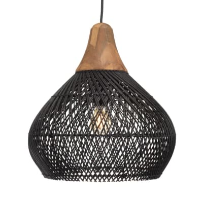Suspension ''cloche'' 40x40cm en rotin couleur noire et teck