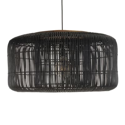 Suspension ''seau'' 76x76cm en rotin couleur noire et teck