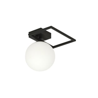 Plafonnier avec structure métallique rectangulaire et sphère blanche