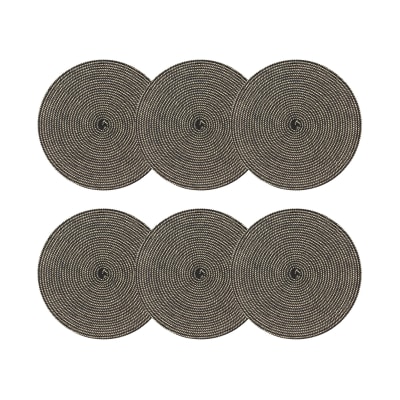 Lot de 6 sets de table rond en papier et coton noir 36cm