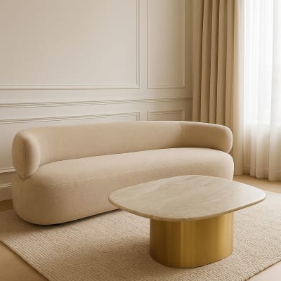 Canapé en velours texturé beige 2 places