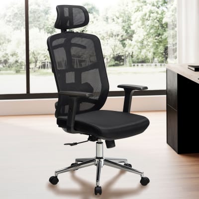 Chaise de bureau avec appui-tête en tissu, noir