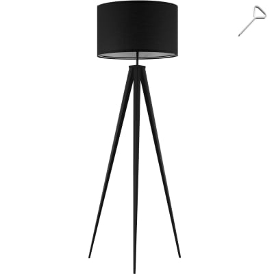 Lampadaire abat-jour en tissu et trépied patins doux pour le sol noir