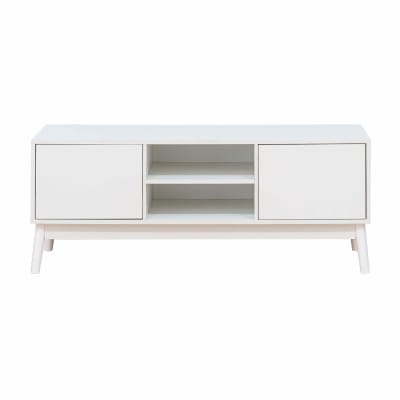 Meuble TV avec 2 portes et 2 étagères en aggloméré blanc