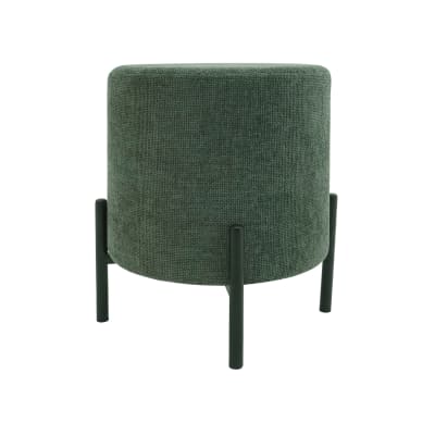 Pouf repose-pieds rond en tissu vert foncé et acier