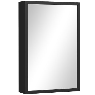 Armoire miroir murale salle de bain porte 2 étagères acier inox. Noir