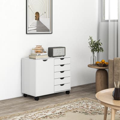 Caisson de bureau support d'imprimante 5 tiroirs porte étagère blanc