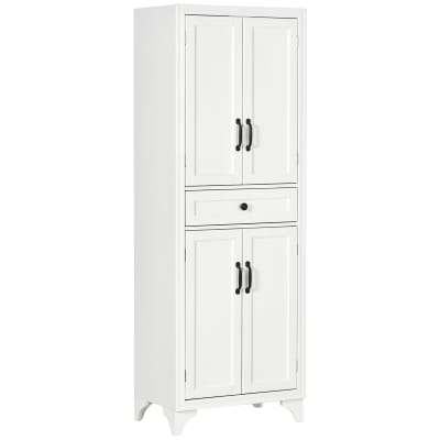 Buffet haut 4 portes 2 étagères tiroir coulissant blanc poignées noir