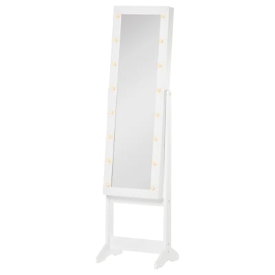 Armoire à bijoux sur pied avec miroir multi-rangement led blanc