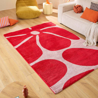 Tapis vintage style année 70 à motif fleur rouge 200x280