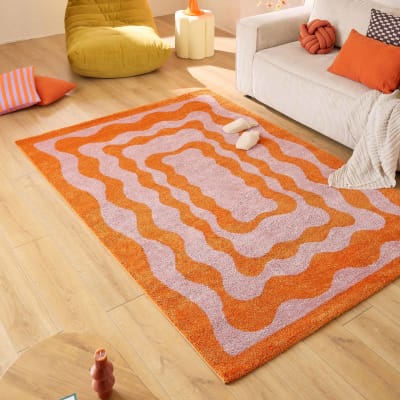 Tapis vintage style année 70 orange 80x140